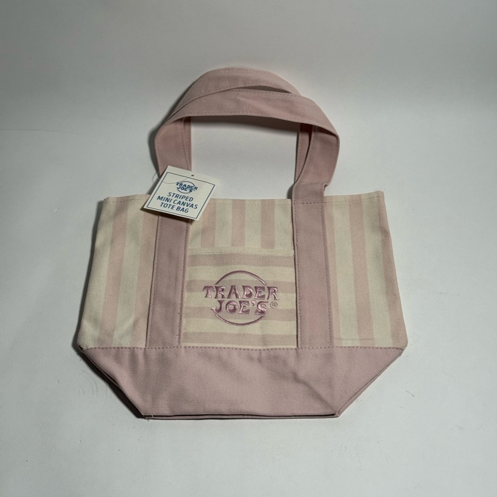 New Trader Joe's Striped Canvas Mini Tote - PINK